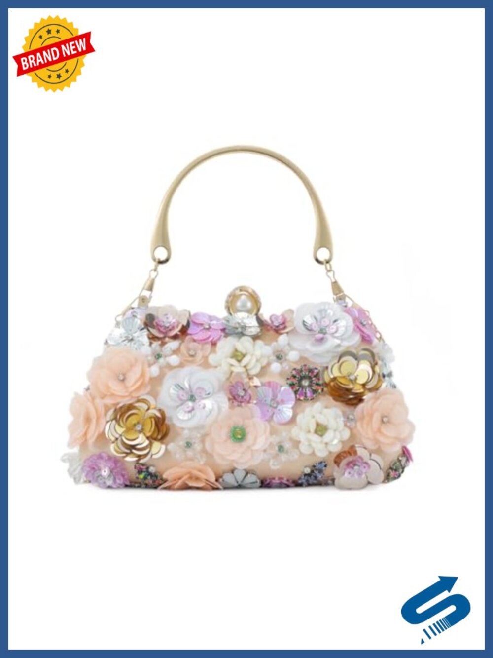 3D Floral Beaded Sequin Evening Clutch Wristlet Crossbody Bag Formal Party
